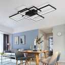 SMG Modern LED Ceiling Light Fixture 65W Dimmable with Remote Control Ceiling Lighting, 43in Black Flush Mount Chandelier, Square Kitchen Bedroom Lighting Decorative Lamp (110cm)