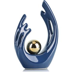 12" H Navy Blue Aesthetic Room Decor Accent, TV Stand Funky Table Centerpiece, Abstract Art Ceramic Statue and Sculpture, Blue Decor for Living Room, Bookshelf Decorative Objects, Shelf Decorative