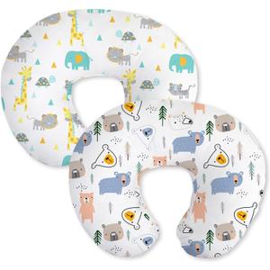 Little Grape Land Nursing Pillow Covers 2 Pack, Soft & Breathable Removable Breastfeeding Pillows Covers for Feeding Pillows, Nursing Pillow Slipcover for Baby Girls Boys, (Animal & Bear