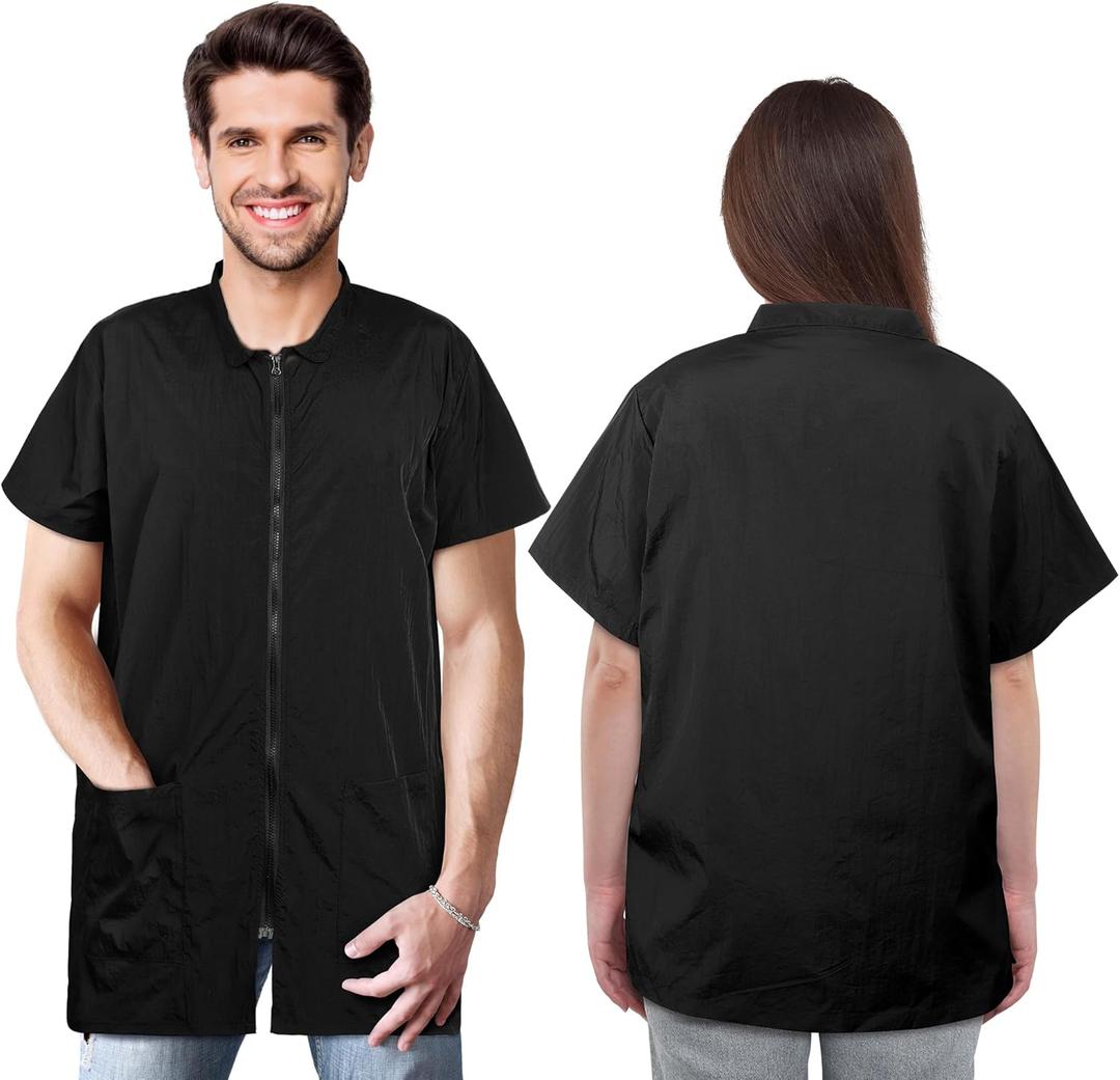 MCEAST 2 Pack Black Pet Groomer Uniforms with Full Zipper Water Resistant and Anti-Static Pet Smock Clothes for Women Men, XX-Large