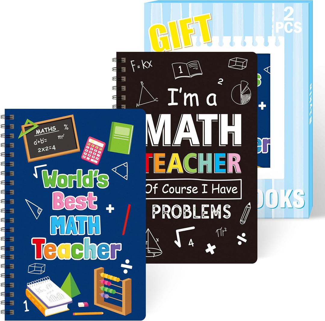 B1ykin A5 Spiral Notebooks, 2Pcs 50 Sheets 100 Pages Cute Wire Bound Teacher Appreciation Gift Spiral Notebook Writing Notepads Memo Diary Notes Journal Notebooks for School Students (Math Teacher)