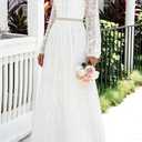 Cercis Womens Off The Shoulder Floral Lace Maxi Wedding Dress Boho Flowy Wedding Guest Formal Long Dresses (White, M)