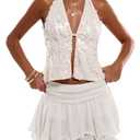 Floerns Women's Sequin Halter Crop Tops Backless Sleeveless Party Club Rave Sparkly Top White Medium