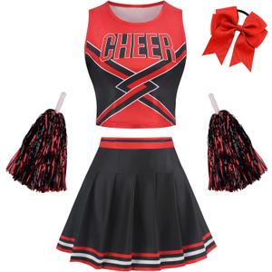 GRAJTCIN Tenns & Womens Cheerleader Uniform Halloween Costume Adult Crop Top Cheer Outfit (XX-Small, Black)