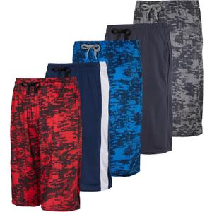 Real Essentials 5-Pack Boys' Dry-Fit Active Athletic Performance Basketball Shorts with Pockets (X-Large, Set 5)