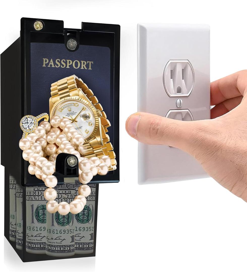 Wall Outlet Safe - Hidden Diversion Safe (Simple Install, Magnetically Attaches For Quick Access) Hiding Places for Valuables | Hide in Plain Sight Key Money Jewelry Cash Holder Safes Outlet Safe Box