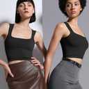 LOMON Square Neck Strappy Tank Top for Women Summer Sleeveless Crop Tops Seamless Going Out Top (Black, L)