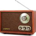 LoopTone USB SD Multifunction AM FM Vintage Radio with Bluetooth Speaker,Retro Wood Table Radio for Kitchen Living Room with Rotary Knob Brown