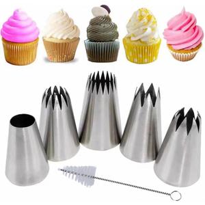 Extra Large Piping Tips, Seamless Stainless Steel Icing Piping Nozzle Tip Set, DIY Icing Nozzle Tool for Birthday Cake & Cupcakes, with a Cleaning Brush (1A 356 347 348 1E)