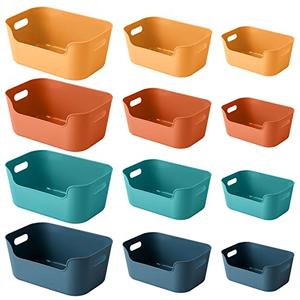 OWill 8-Pack Mixed Plastic Storage Bins and Baskets for Efficient Home Classroom Organization - Small Containers in Multiple Colors for Kitchen, Cupboard Box, Bathroom Organizer on Shelves and Tubs