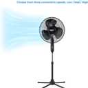 Comfort Zone Stand Fan, 16 inch Pedestal Fan for Bedroom, 3 Speed Floor Fan, 90 Degree Oscillation, Adjustable Height, Adjustable Tilt, Oscillating Air Circulator, Quiet Fan for Home or Office, Black