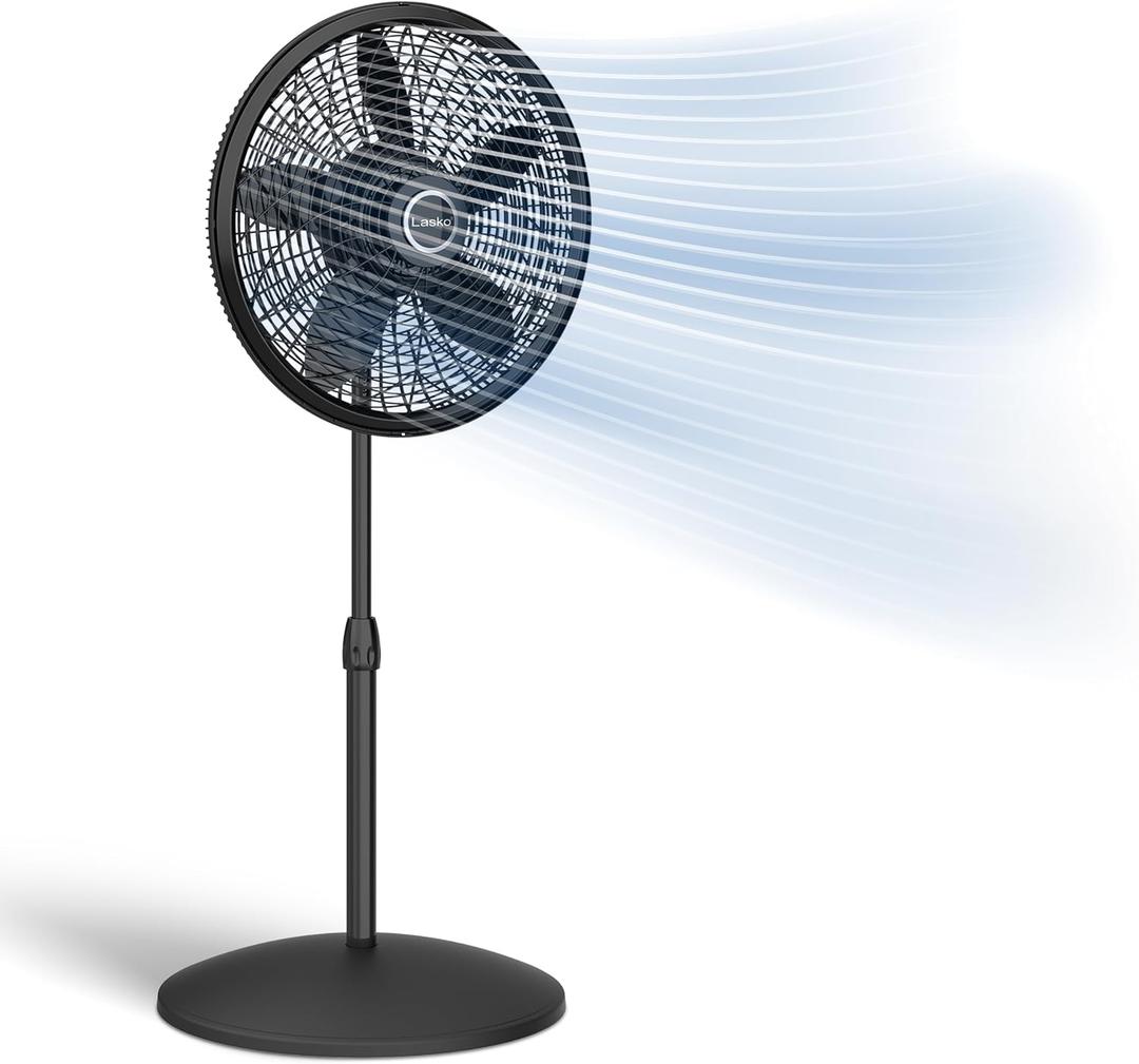 Lasko Pedestal Fan, Oscillating Fan for Bedroom with Adjustable Height and 3 Cooling Speeds, Portable, 18", Black, 1827