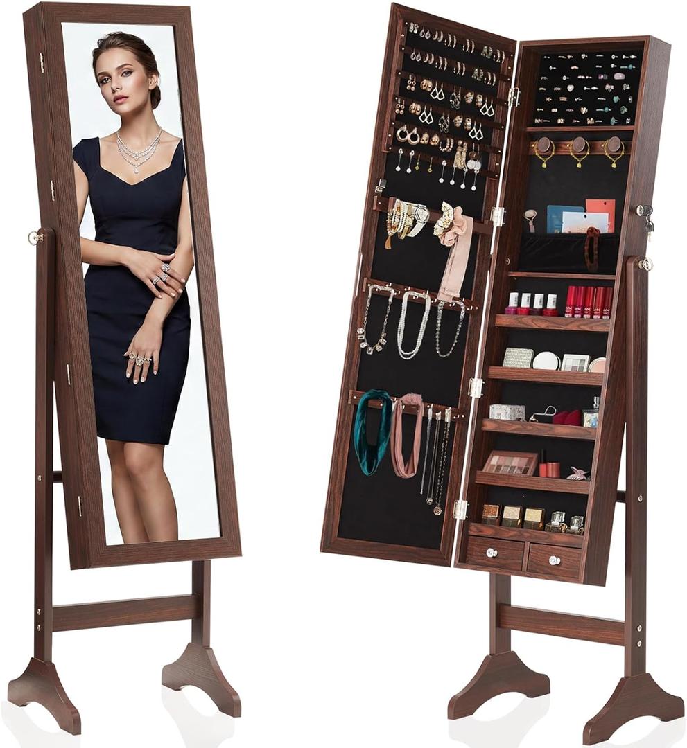 DUMOS Freestanding Jewelry Organizer Cabinet with Full Length Mirror
