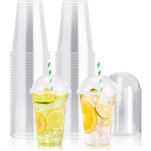 100 PACK 16 oz Clear Plastic Cups with Dome Lids, Disposable Dessert Cups, Parfait Cup for Ice Cream, Iced Cold Coffee Drinks, Cupcake, Fruit for Party