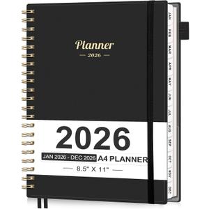 AHGXG 2026 Planner, Weekly and Monthly Planner, Large Size 8.5" x 11", 2026 Calendar, JAN 2026 - DEC 2026, Spiral Bound, Inner Pocket, Perfect for Office Home School Supplies, Black