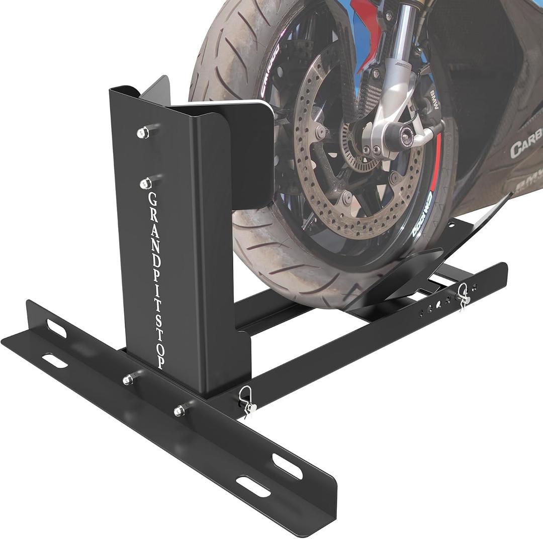 GRAND PITSTOP Universal Wheel Chock for Motorcycle Stand for Trailer Completely Adjustable Detachable Foldable Wheel Chock (Black-V2, 2000 lbs)