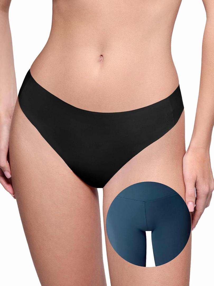 LUCKMEEY Cotton Thongs for Women Seamless Thongs for Women No Show Thong Panty Liners Workout G-String Thongs Underwear (Medium, All Black)