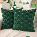 DFXSZ St Patricks Day Pillow Covers 18x18 inch Set of 2 St Patricks Day Decorations Green Shamrock Soft Plush Faux Fur Jacquard Throw Pillows for Bedroom Sofa Holiday Festivals Home Decor PTK022A18 (18" x 18" (Pack of 2), Green Gold)