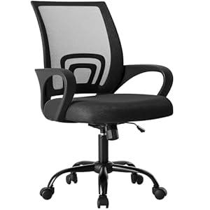 DUMOS Office Chair  Ergonomic Mid Back Mesh Desk Chair with Lumbar Support & Rocking Mode, Height Adjustable with Fixed Armrest, Computer, Gaming, Conference, 360Â° Swivel, Black