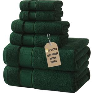 Marvione Bath Towels Set 6 Piece, 100% Turkish Cotton Highly Absorbent and Soft Towels for Bathroom 2 Bath Towels 2 Hand Towels 2 Washcloths, Deep Green