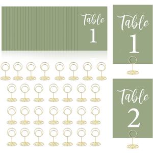 Table Numbers Cards 1-30 Wedding Table Numbers with Holder Table Number Stands Bulk Wedding Table Signs Sage Green with Head Table Card for Bridal Shower Wedding Anniversary Birthday (Sage Green)