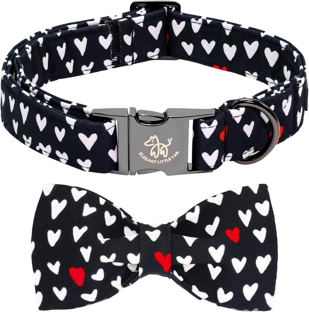 Elegant little tail Valentine's Dog Collar - Black Heart Dog Collars Bowtie Pet Collars with Sturdy Metal Buckle Puppy Adjustable Collar for Medium Dogs (Medium (Pack of 1))
