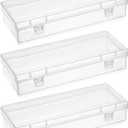 Ptwola 10 pcs Mini Plastic Storage Containers Box with Hinged Lid, 6.1x2.5 Inches Small Rectangle Dustproof Clear Beads Organizer Case for Collecting Craft Small Items Jewelry Business Cards Game Pieces