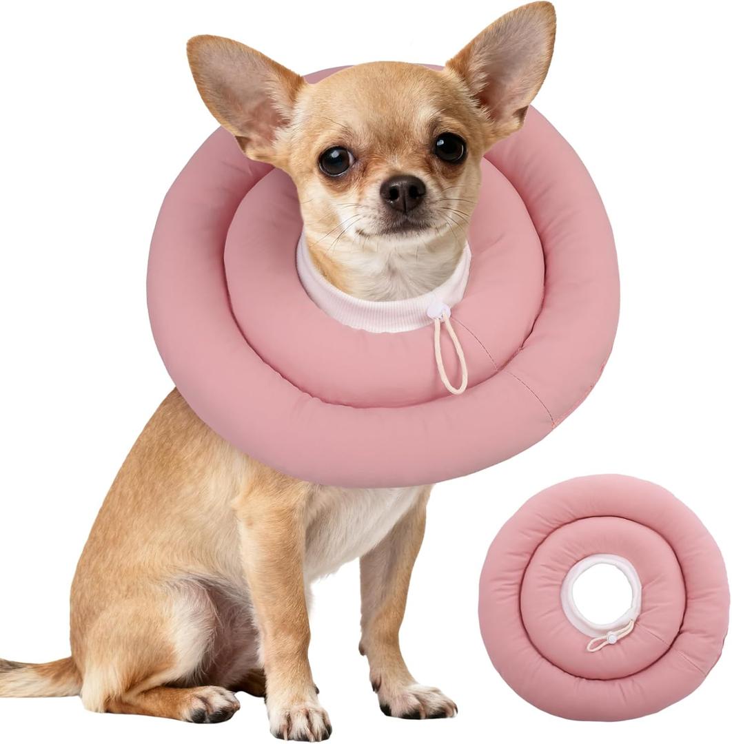 IDOMIK Dog Recovery Collar, Waterproof Soft Dog Cone After Surgery, Comfy Protective Elizabethan Collar Alternative for Dogs Cats, Adjustable Pet Neck Donut Cone Anti-Licking Biting Wounds,Pink,S