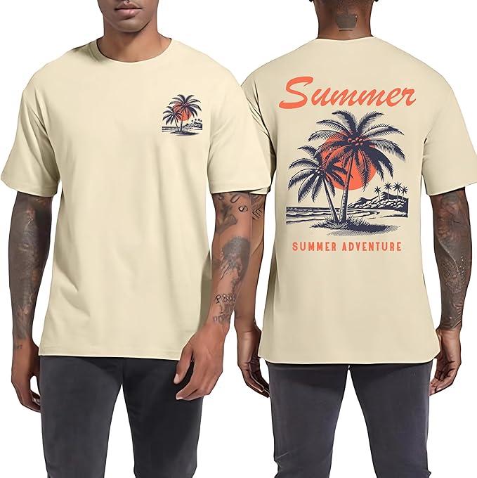 Beach Shirts for Men Fishing Graphic Tshirt Hawaiian Surf Shirt Vacation Summer Short Sleeve Tee Tops S