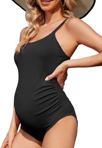 Century Star Maternity Swimsuit One Piece Bathing Suit for Women Pregnancy Swim Ribbed Ruched Modest Swimwear Beach Wear, Large