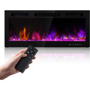 Electric Fireplace 50 Inch Wall Mount Insert Fireplaces Realsmart 1500W,Fit for 2 X 6 stub,Ultra-Thin Heater Ultra-Thin with 3 Heating Modes Timer 12 Adjustable Flame Colors Touch Remote Control