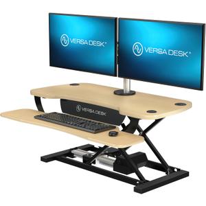 PowerPro 36 Inch Electric Standing Desk Converter Push-Button Height Adjustable Sit to Stand Desk Riser for Dual Monitors & Laptop Motorized Desktop Workstation with Wide Keyboard Tray