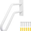 21 Inch Heavy Duty White Stair Handrail Outdoor 1-3 Steps - U Shaped Grab Bars for Elderly for Wall, Wall Mounted Concrete Steps Hand Rails for Garage, Porch, Patio, Garden