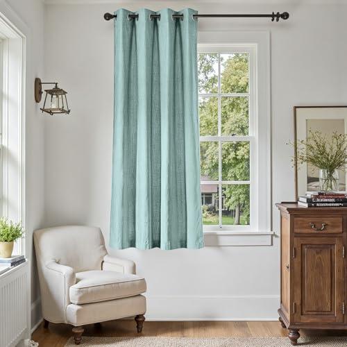jinchan Linen Textured Room Darkening Curtain 63 Inch Length for Living Room Room Darkening Thermal Insulated Grommet Top Window Drape for Bedroom 52" W x 63" L Aqua Blue 1 Panel