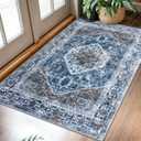 KOZYFLY Boho Area Rug 3x5 Ft Rugs for Entryway Washable Entry Rug Non Slip Door Mat Indoor Entrance Blue Printed Faux Wool Vintage Kitchen Rug Throw Rugs for Entrance Kitchen Living Room (Blue/Brown/White)