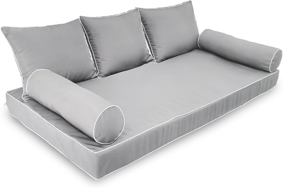 Cover,Waterproof Outdoor Twin Mattress Cover for Daybed,Outdoor Daybed Cushion Bolster Pillow Fitted Sheet Covers,Only Covers (Gray). 8pc