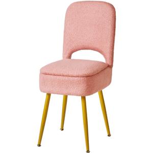 IBUYKE Small Storage Vanity Stool with Folding Backrest, 12.99" x 13.78" x 31.5" Square Teddy Velvet Ottoman, Makeup Chair for Living Room, 4 Metal Legs with Anti-Slip Feet, Pink WBD027P