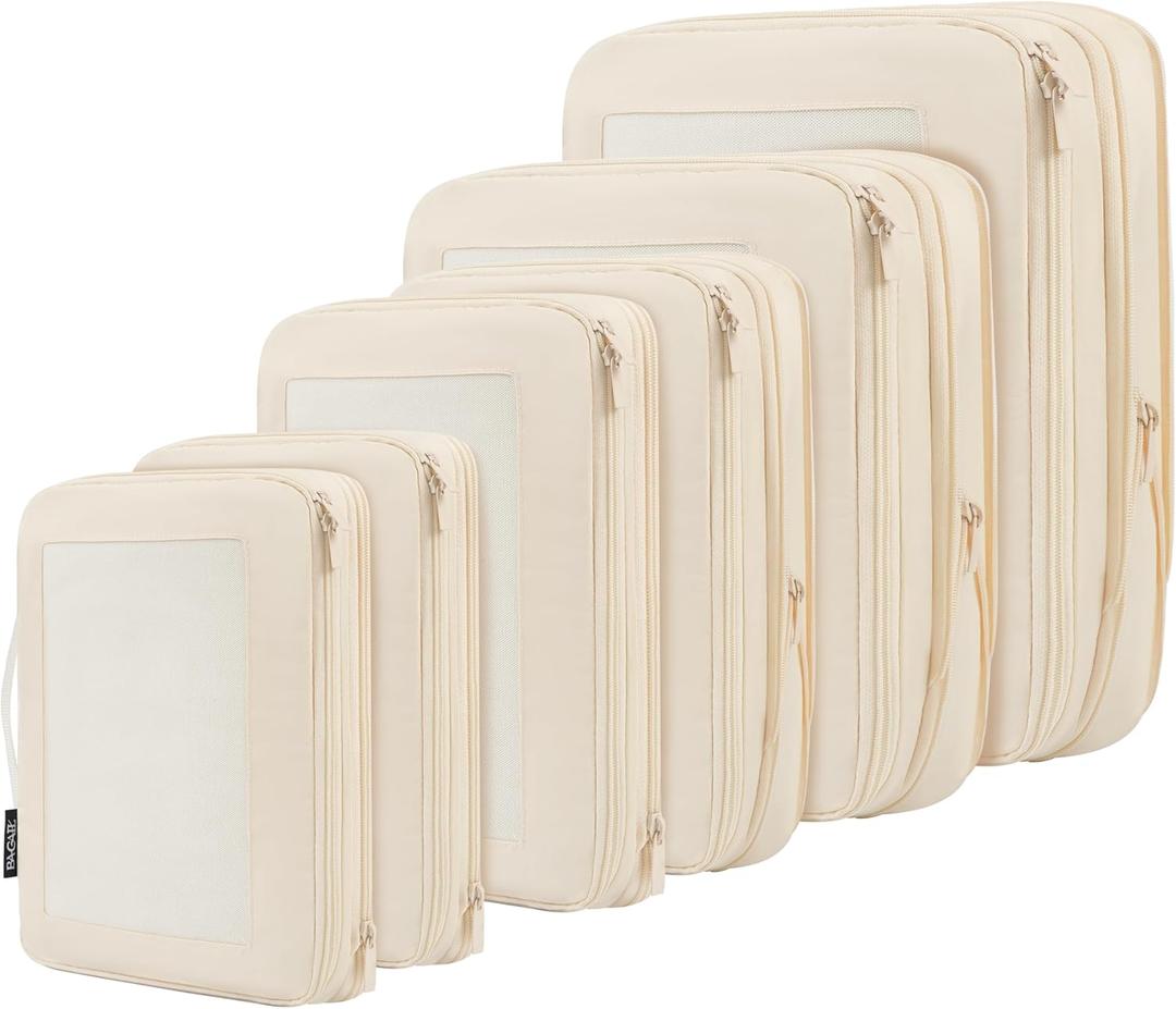 BAGAIL 6 Set Compression Packing Cubes Travel Accessories Expandable Packing Organizers (Square Mesh, 06-Beige)