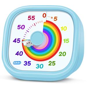 HIPPIH Visual Timer for Kids - 60 Minute Pomodoro Timers for Classroom Kitchen Office, Countdown Kids Timer Clock with Rainbow Disk, Desk Time Management Tool for Toddler with Silent Operation, Blue