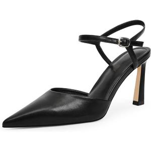 Womens Closed Toe Heels Pointed Toe Stiletto Pumps with Ankle Strap Slingback Dressy Shoes for Wedding Party Prom (9, Black)