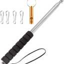 8.2ft Telescopic Flag Pole,Stainless Steel Handheld Portable Extendable Retractable Flagpole with Anti-Slip Grip,Clips,Whistle,Collapsible Telescoping Flag Pole Pointer for Tour Guide, Festival (Black)