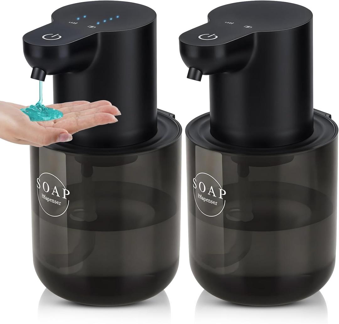 2 Pack Automatic Soap Dispenser, Touchless Automatic Liquid Soap Dispenser, Electric Wall Mounted Dispenser, 13.5oz/380ML USB Rechargeable with 4-Level Adjustment for Bathroom, Kitchen & Office (Black)