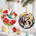 Ceramic-Style Christmas Tree Decorations, Christmas Ornaments, Double-Sided Printed Ornament Keepsakes, Holiday Decor. Xmas Gifts, Gifts for Hummingbird Lovers - Hummingbird-Themed