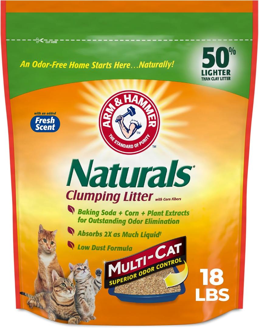 ARM & HAMMER Naturals Clumping Cat, Litter Odor Control, Multi Cat Litter, 18 lb. Bag