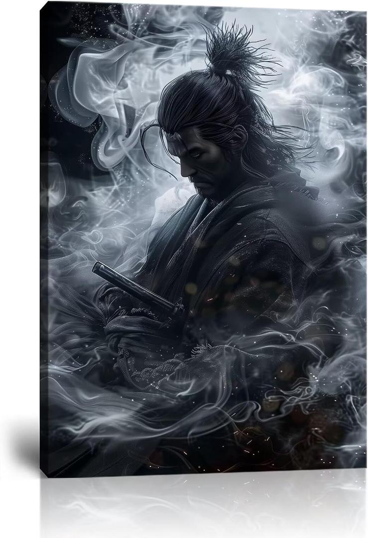 Japanese Samurai Canvas Wall Art Prints Bushido Wall Decor for Living Room Bedroom Home Decorations Bushido Samurai Poster Framed Artwork Ready to Hang(28''W x 44''H)