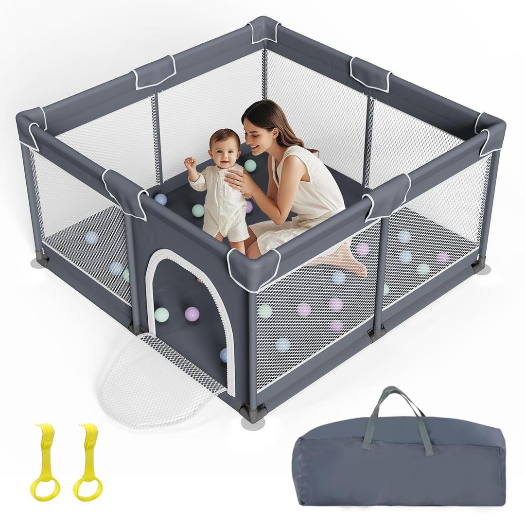 Playpen for Babies and Toddlers, Large Baby Playpen, Baby Playard, Indoor & Outdoor Play Pen, Sturdy Safety Baby Play Yard with Soft Breathable Mesh (Grey) (50"x50")