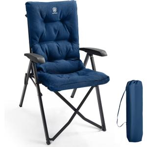 EVER ADVANCED Folding Camping Chair, 150kg Capacity, High Back, Small Size, Foldable, Deluxe Padded Garden Chair with 4 Positions, Adjustable Fishing Chair for Balcony