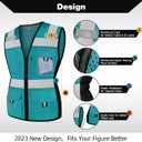 TCCFCCT Women High Visibility Vest 11 Pockets Snug-Fit Reflective Safety Vest with Zipper, Neon Construction Work Vest for Lady Contractors/Surveyors/Workers, Durable,Meets ANSI, Malachite Blue L