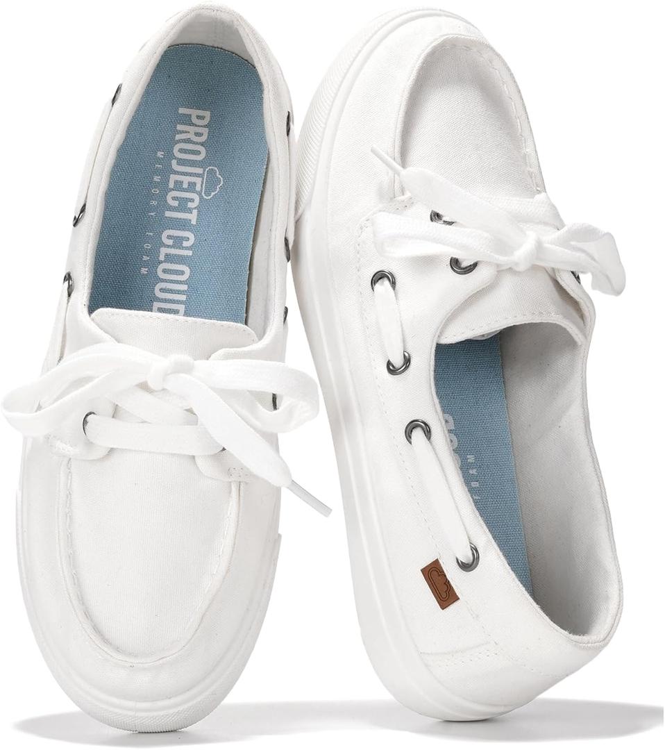 Project Cloud Sneakers for Women - Memory Foam Spring Shoes for Women Footwear - Slip-On Boat Shoes - Non Slip Fashion Sneakers - Lightweight Loafers (Seasalt, Whit, 10) White