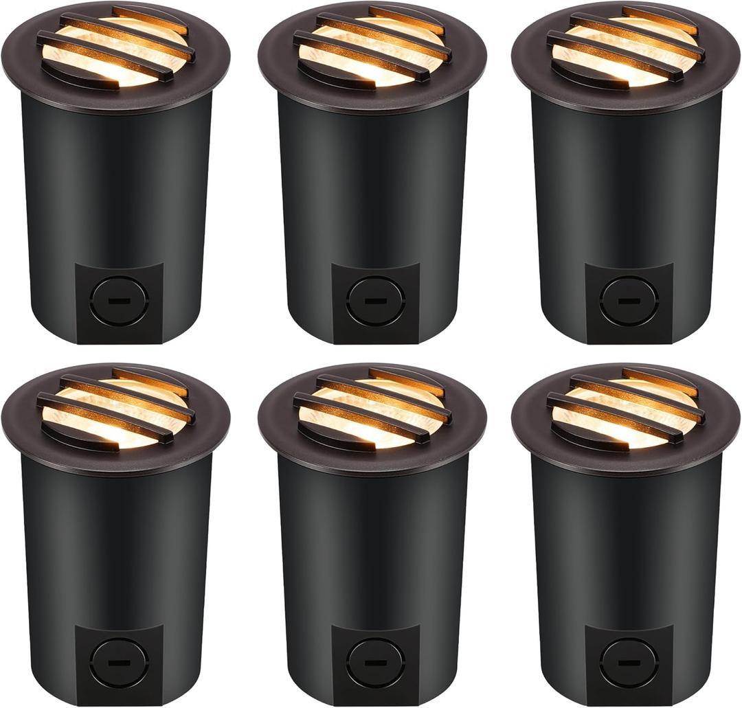 [6 Pack]CLOUDY BAY 9W Low Voltage Landscape Lights,LED Well Lights,Grated Top,12V-24V Waterproof Outdoor,2700K/3000K/3500K/4000K/5000K In Ground Lights for Fence Pathway Deck,Transformer Excluded (oil-rubbed Bronze | Grated Top)